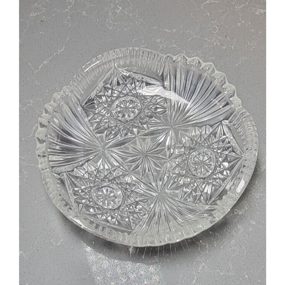 VTG Heavy Crystal Hand Cut Bohemian Scalloped Condiment Dish Ashtray Small